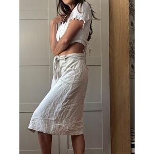 Emberley Oatmeal Linen Blend Midi Skirt Beige‎ Cottagecore Coquette Boho S